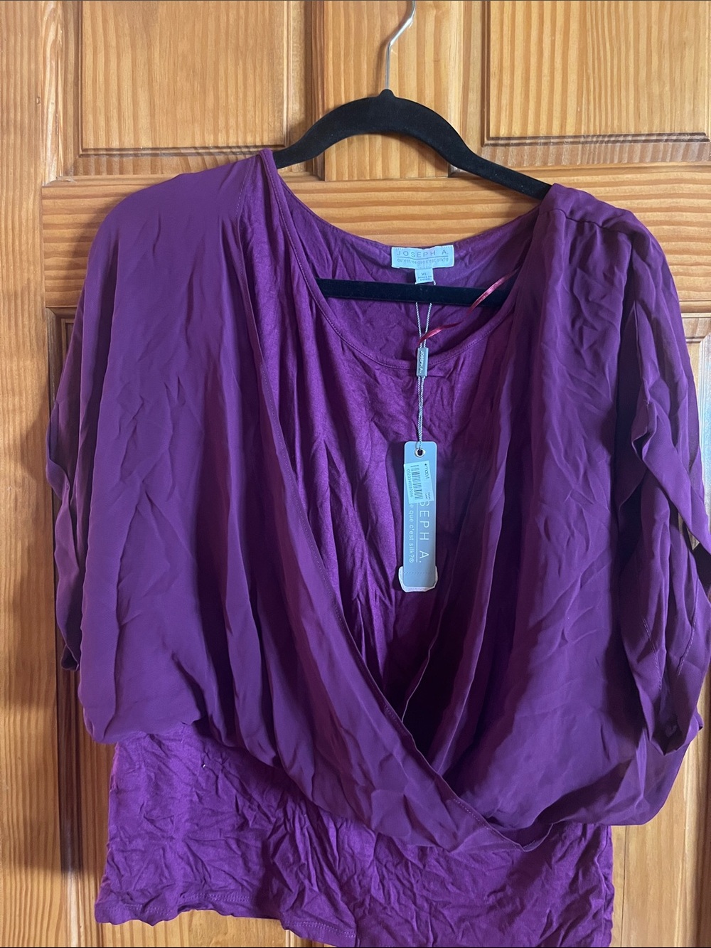 Joseph A Plum Draped V-Neck Blouse